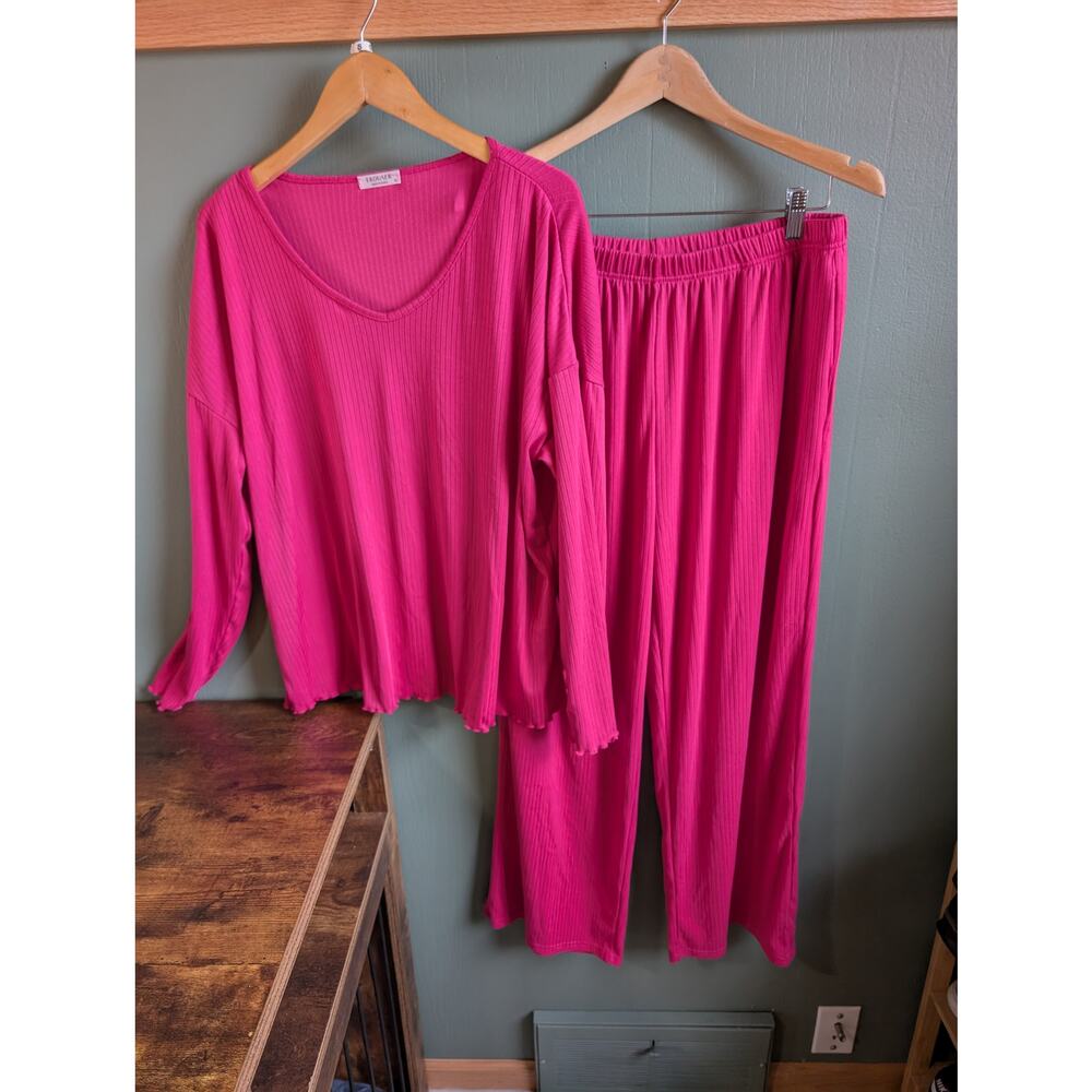 XL Ekouaer Pink Ribbed Lounge Pajama Set